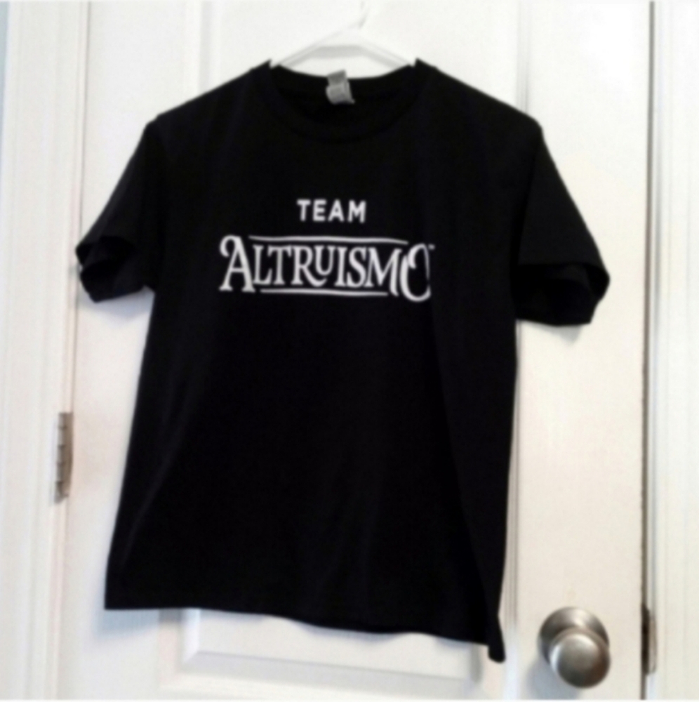 Team Altruistic Women's Black White T-Shirt L Spell Out Dry Blend Casual EUC
